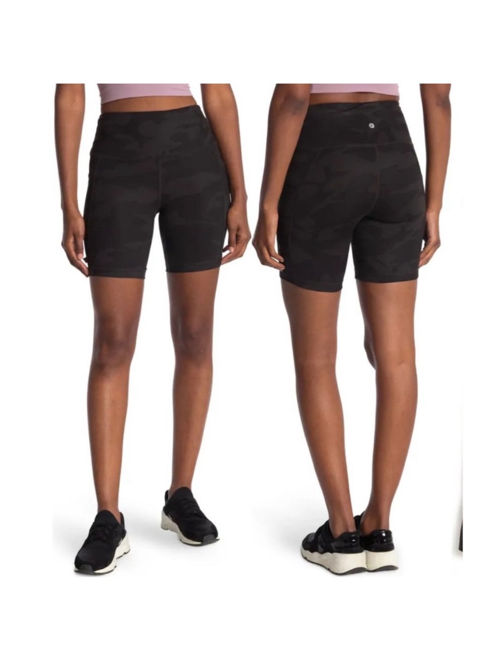 90 Degree High-Rise Camo Bike Shorts - Black/Charcoal Size Medium